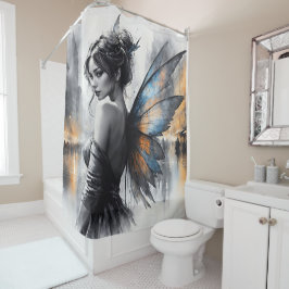 Sierlijke gevleugelde brunette minimalisme stedeli douchegordijn