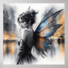 Sierlijke gevleugelde brunette minimalisme stedeli poster