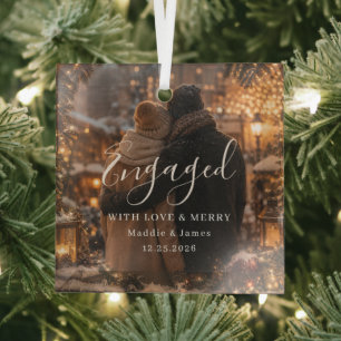 Sierlijke glazen kerstbal met foto van verloofd wi glas ornament