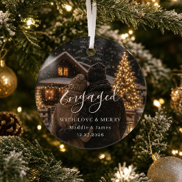 Sierlijke glazen kerstbal met foto van verloofd wi glas ornament