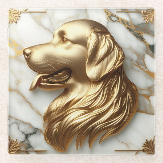 Sierlijke Golden Retriever Marble esthetiek Glazen Onderzetter (Voorkant)