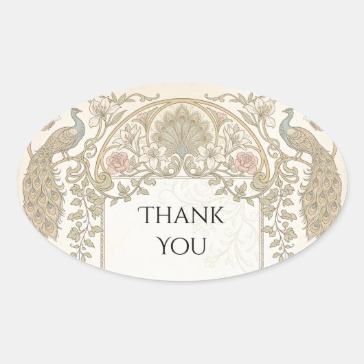 Sierlijke Gouden Barok Dank Je Oval Sticker (Voorkant)