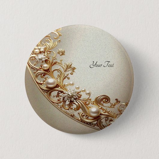 Sierlijke Gouden Bloem Knop Ronde Button 5,7 Cm (Voorkant)