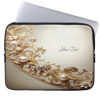Sierlijke Gouden Bloem Laptophoes Laptop Sleeve