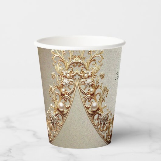 Sierlijke Gouden Bloem Papier Bekers (Voorkant)