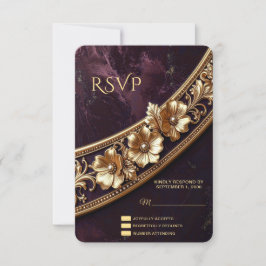 Sierlijke Gouden Bloem RSVP Kaart