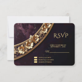 Sierlijke Gouden Bloem RSVP Kaart