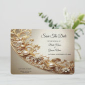 Sierlijke Gouden Bloem Save The Date (Staand voorkant)