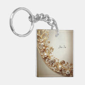 Sierlijke Gouden Bloem Sleutelhanger (Voorkant Links)