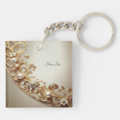 Sierlijke Gouden Bloem Sleutelhanger (Achterkant)