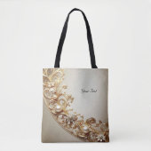 Sierlijke Gouden Bloem Tote Tas (Voorkant)