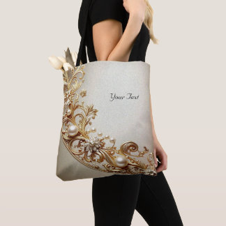 Sierlijke Gouden Bloem Tote Tas