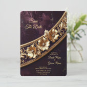 Sierlijke Gouden Bloemensave the date Save The Date (Staand voorkant)
