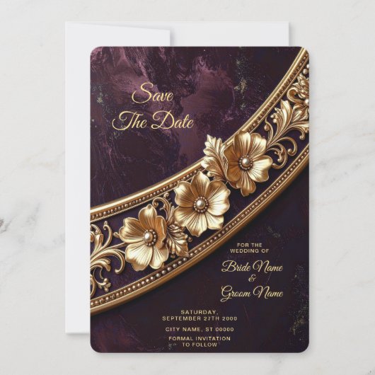 Sierlijke Gouden Bloemensave the date Save The Date (Voorkant)