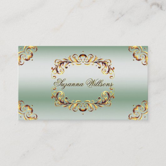 Sierlijke Gouden Decor Groene Shimmer Sophisticate Visitekaartje (Voorkant)