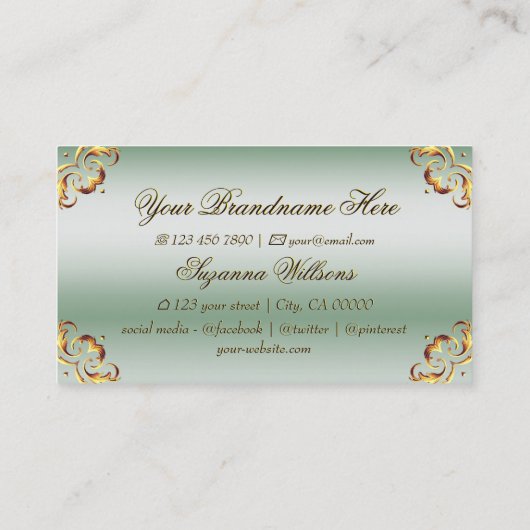 Sierlijke Gouden Decor Groene Shimmer Sophisticate Visitekaartje (Achterkant)
