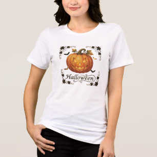 Sierlijke Gouden Jack-o'-Lantern Halloween Kunst Tri-Blend Shirt