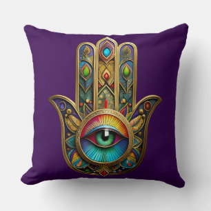 Sierlijke Gouden Kleurrijke Hamsa Groen op Rode De Kussen