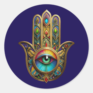 Sierlijke Gouden Kleurrijke Hamsa Groen op Rode De Ronde Sticker
