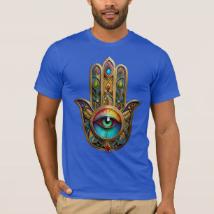 Sierlijke Gouden Kleurrijke Hamsa Groen op Rode De T-shirt