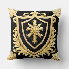 Sierlijke Gouden Kroon met Schild en Bloemdetails Kussen