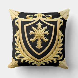 Sierlijke Gouden Kroon met Schild en Bloemdetails Kussen