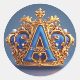 Sierlijke gouden letter A met kroonlijstontwerp Ronde Sticker