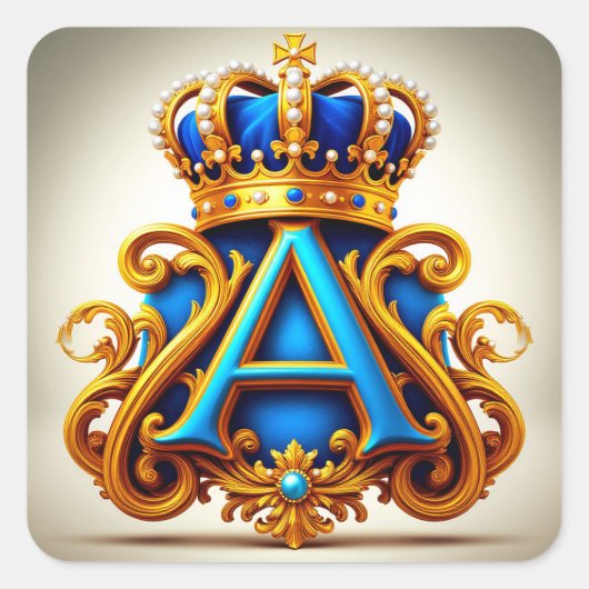 Sierlijke gouden letter A met kroonlijstontwerp Vierkante Sticker (Voorkant)