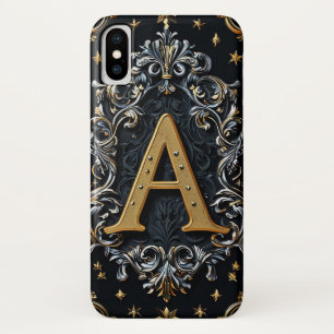 Sierlijke gouden letter A op decoratieve bloemmoti Case-Mate iPhone Case