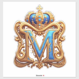 Sierlijke gouden letter M met kroonlijstontwerp Sticker