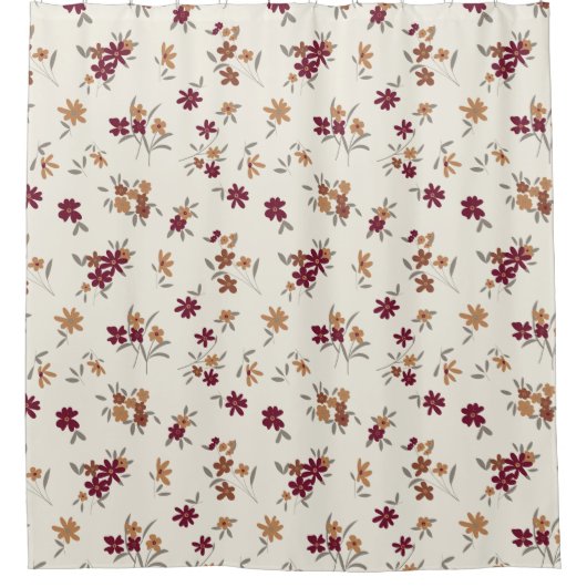 Sierlijke gouden maroon bloemenpatroon douchegordijn (Voorkant)