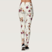 Sierlijke gouden maroon bloemenpatroon leggings (Achterkant)