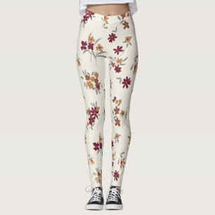 Sierlijke gouden maroon bloemenpatroon leggings