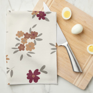 Sierlijke gouden maroon bloemenpatroon theedoek