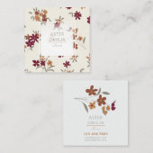 Sierlijke gouden maroon bloemenpatroon vierkante visitekaartje (Voorkant / Achterkant)