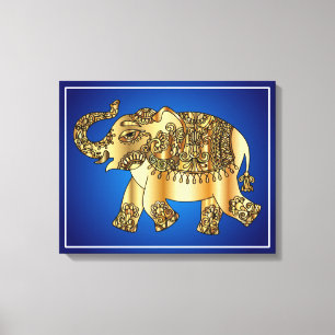 Sierlijke gouden olifant schilderij-25420 canvas afdruk