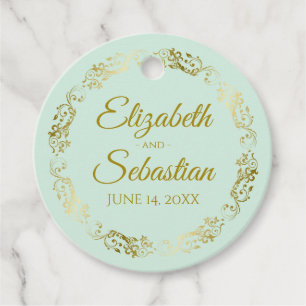 Sierlijke Gouden Rand Elegante Mintgroene Bruiloft Bedankjes Labels