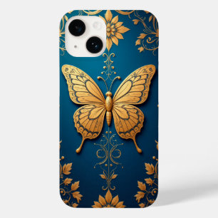 Sierlijke Gouden Vlinder Met Bloempatroon Case-Mate iPhone 14 Hoesje