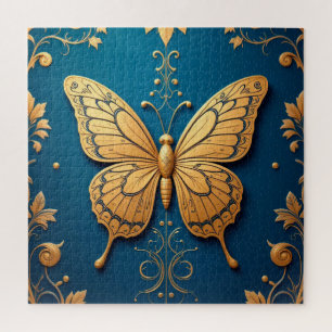 Sierlijke Gouden Vlinder Met Bloempatroon Legpuzzel