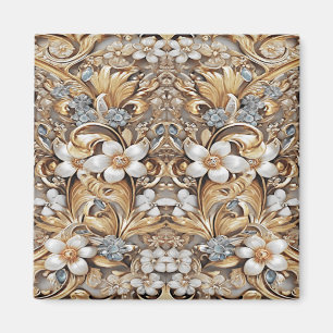 Sierlijke gouden witte bloemensiermagneet magneet