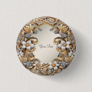 Sierlijke gouden witte bloemknop ronde button 3,2 cm