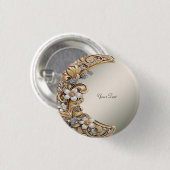 Sierlijke gouden witte bloemknop ronde button 3,2 cm (Voorkant /achterkant)