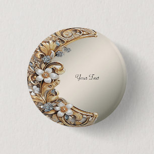 Sierlijke gouden witte bloemknop ronde button 3,2 cm