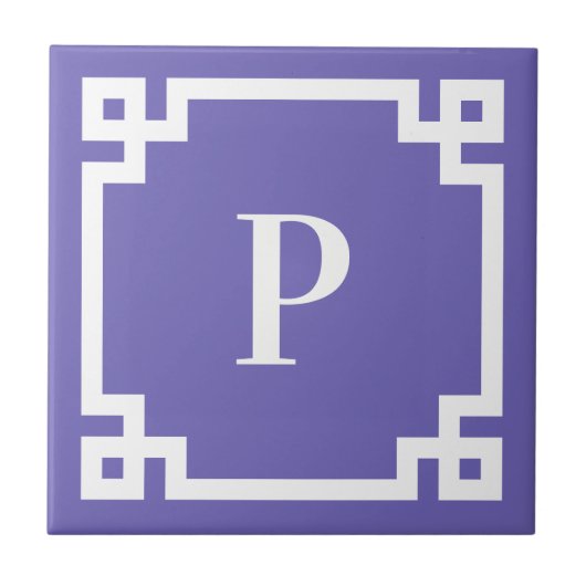 Sierlijke Griekse Sleutelrand Monogram Periwinkle Tegeltje (Voorkant)