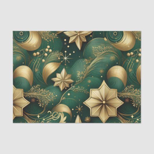 SIERLIJKE GROENE & GOUDEN KERSTKRULLEN TISSUEPAPIER (Voorkant)