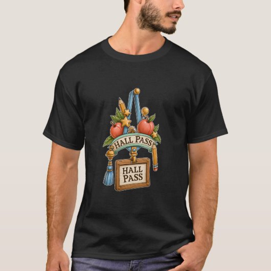 Sierlijke Hal Pas School Leraar Appels Potloden T-shirt (Voorkant)