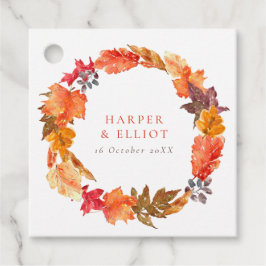Sierlijke herfstbladerenkrans herfstbruiloft bedankjes labels