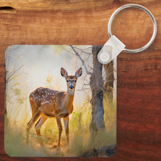 Sierlijke herten in het bos Natuur ontwerp Sleutelhanger (Achterkant)