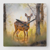 Sierlijke herten in het bos Natuur ontwerp Vierkante Klok (Voorkant)