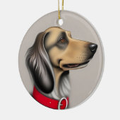 Sierlijke hond met rode halsband geposeerd zijwaar keramisch ornament (Links)